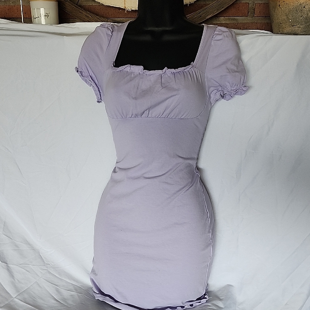 SHEIN Lavender Mini Dress with Puff Sleeves